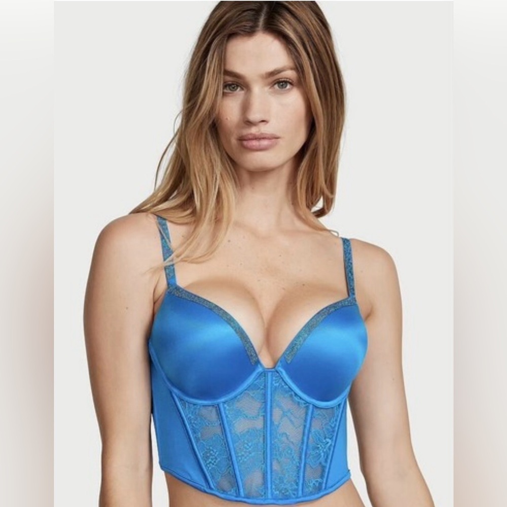 Victorias Secret Bombshell Push-Up Lace Bustier/Corset Top- Blue- Size 34A- NWT